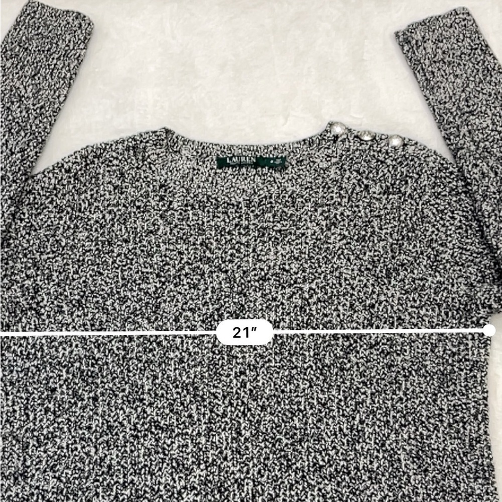 Lauren Ralph Lauren Black White Marled Sweater Women’s M Shoulder Buttons - Picture 5 of 12